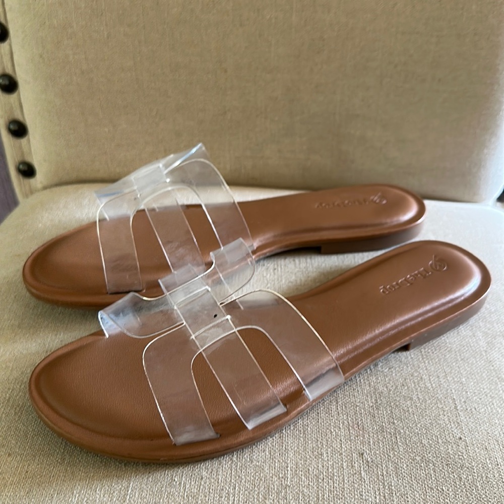 Clear Strap Brown Slide Sandals for Women